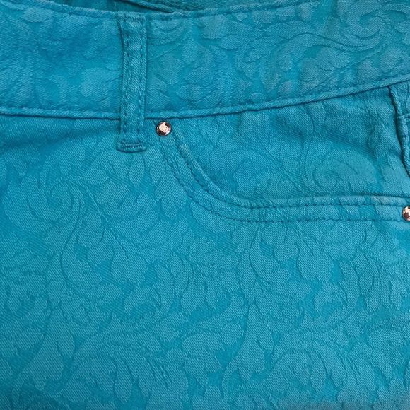 CACHE Turquoise Textured Printed Skinny Ankle Pants - Picture 4 of 9